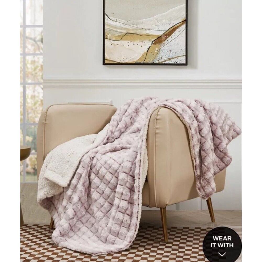 Royal Luxe Reversible Micromink to Faux-Sherpa Tie-Dye Throw, 50" x 60" VIOLET